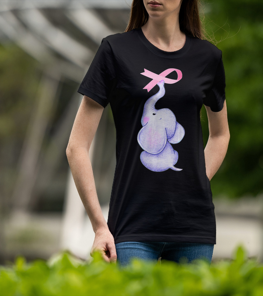 Breast Cancer Awareness Pink Ribbon Elephant T-Shirt
