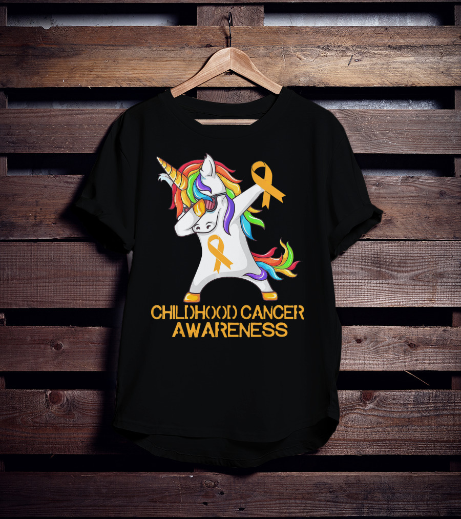 Childhood Cancer Awareness Dabbing Unicorn With Yellow T-Shirt
