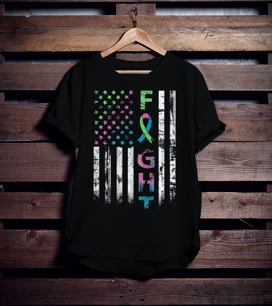 Metastatic Breast Cancer Awareness Fight American Flag Ribbon Stars T-Shirt