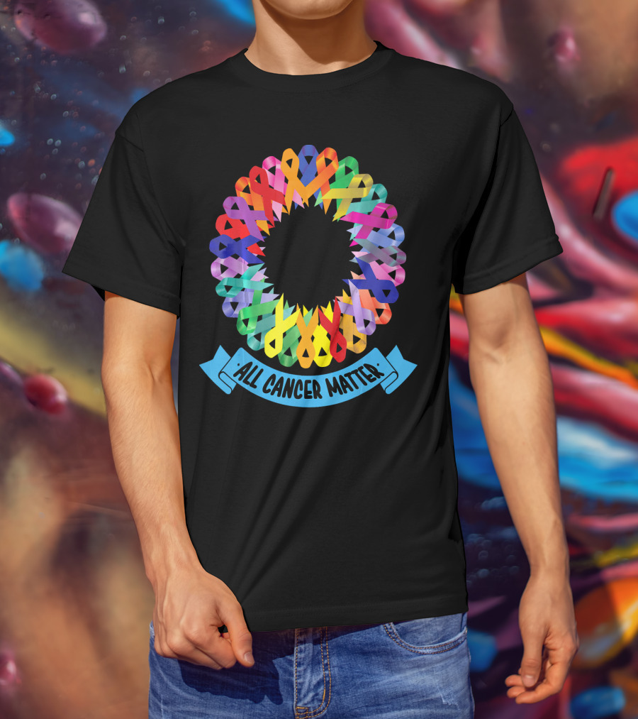 All Cancer Matter Colorful Awareness Ribbon Circle T-Shirt