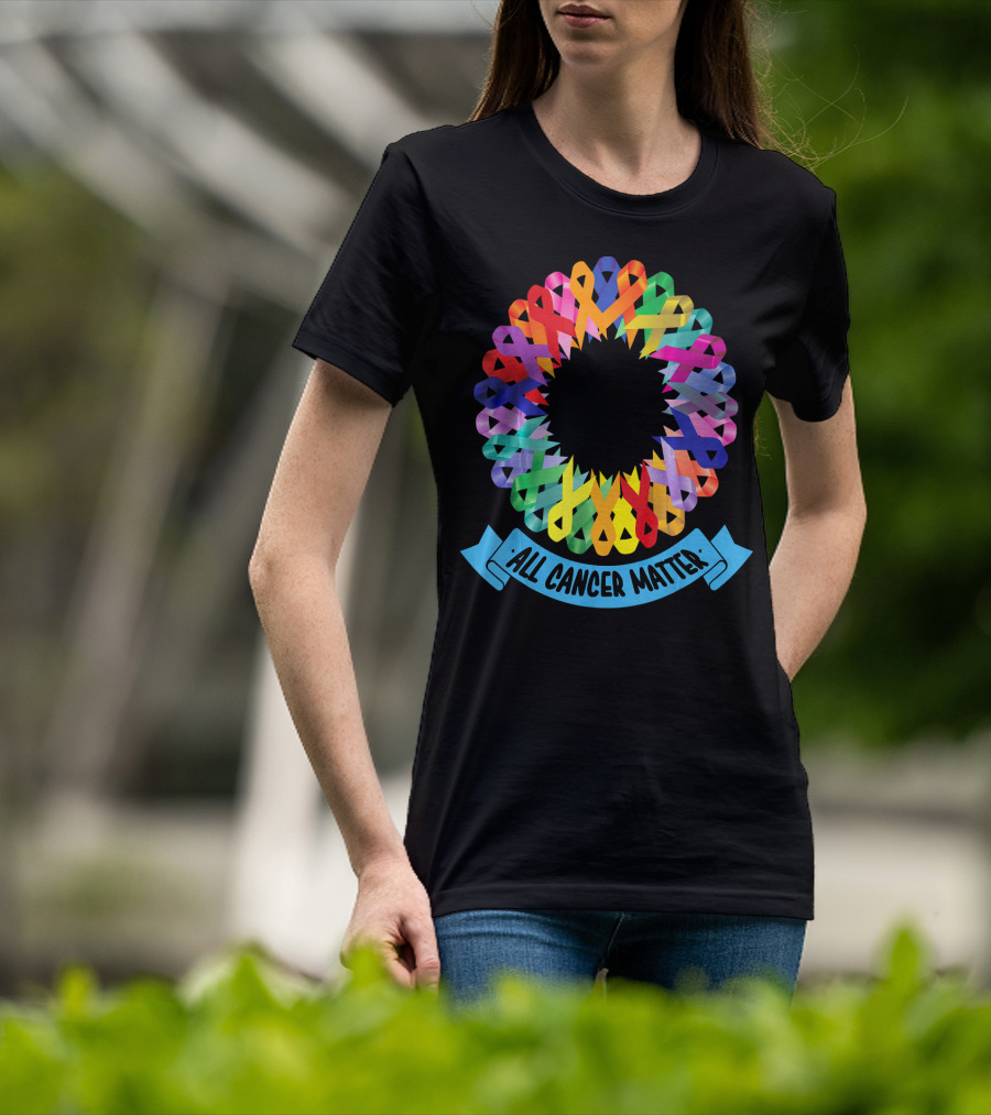 All Cancer Matter Colorful Awareness Ribbon Circle T-Shirt