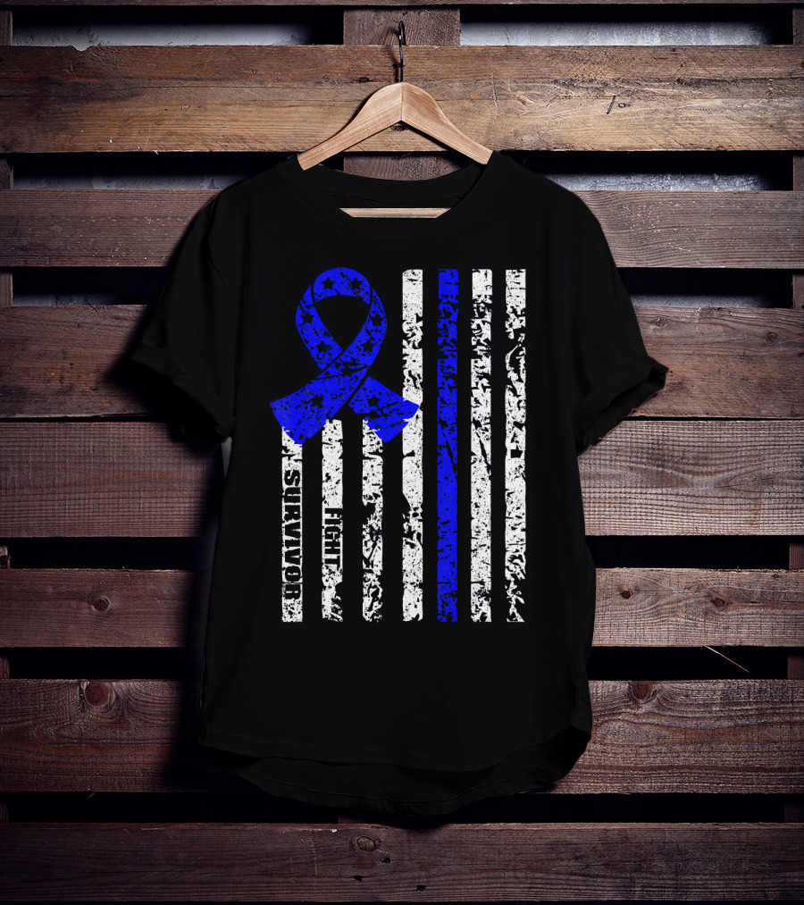 Cool Colon Cancer Awareness Survivor Ribbon Fighter Stripes T-Shirt