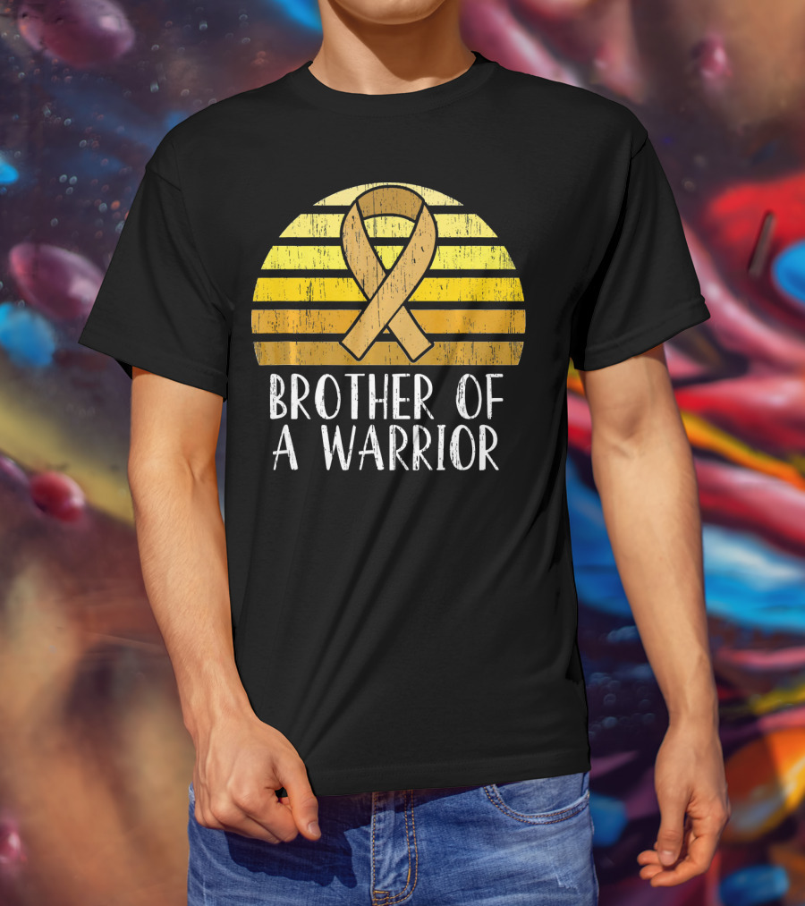 Brother Of A Warrior Childhood Cancer Awareness Ribbon Sunset T-Shirt