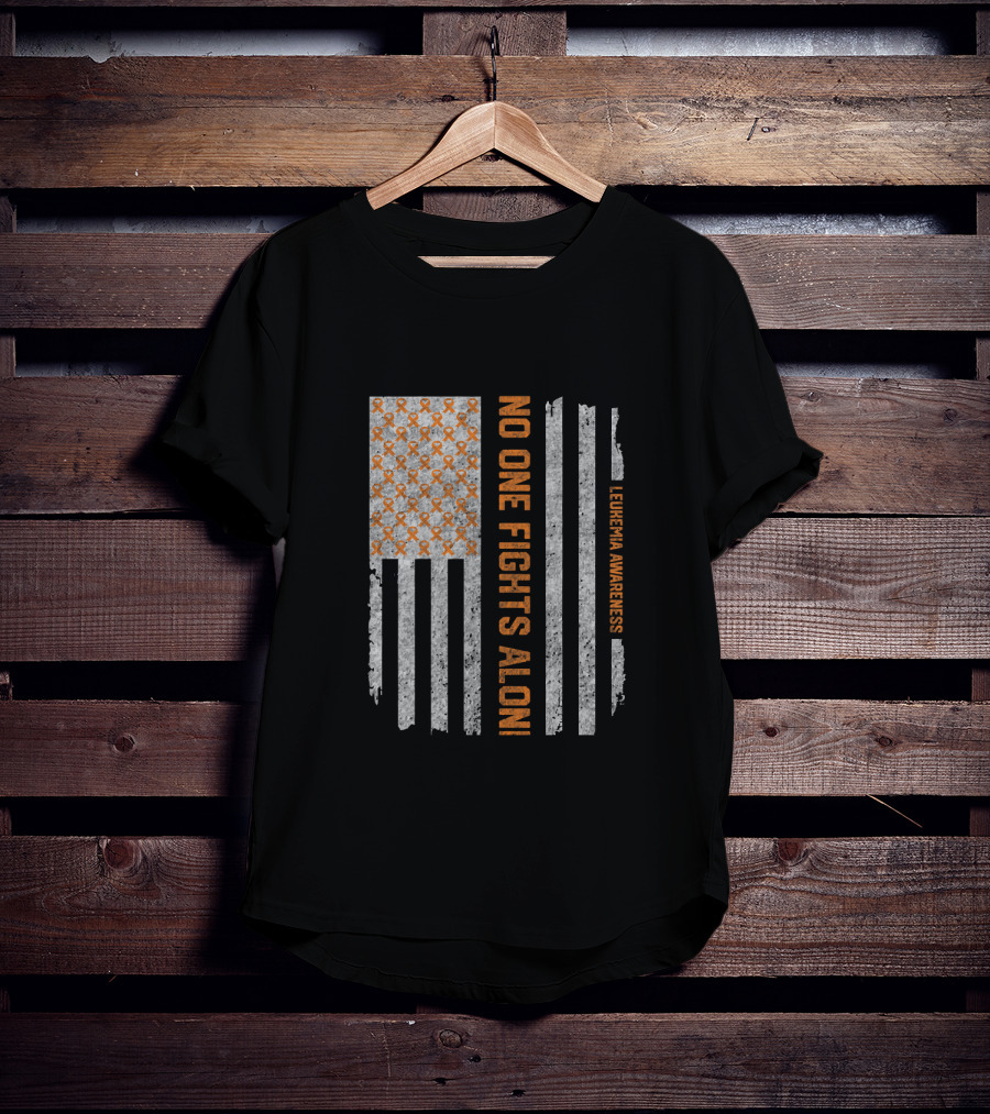 Vintage Leukemia Awareness No One Fights Alone Americ Flags T-Shirt