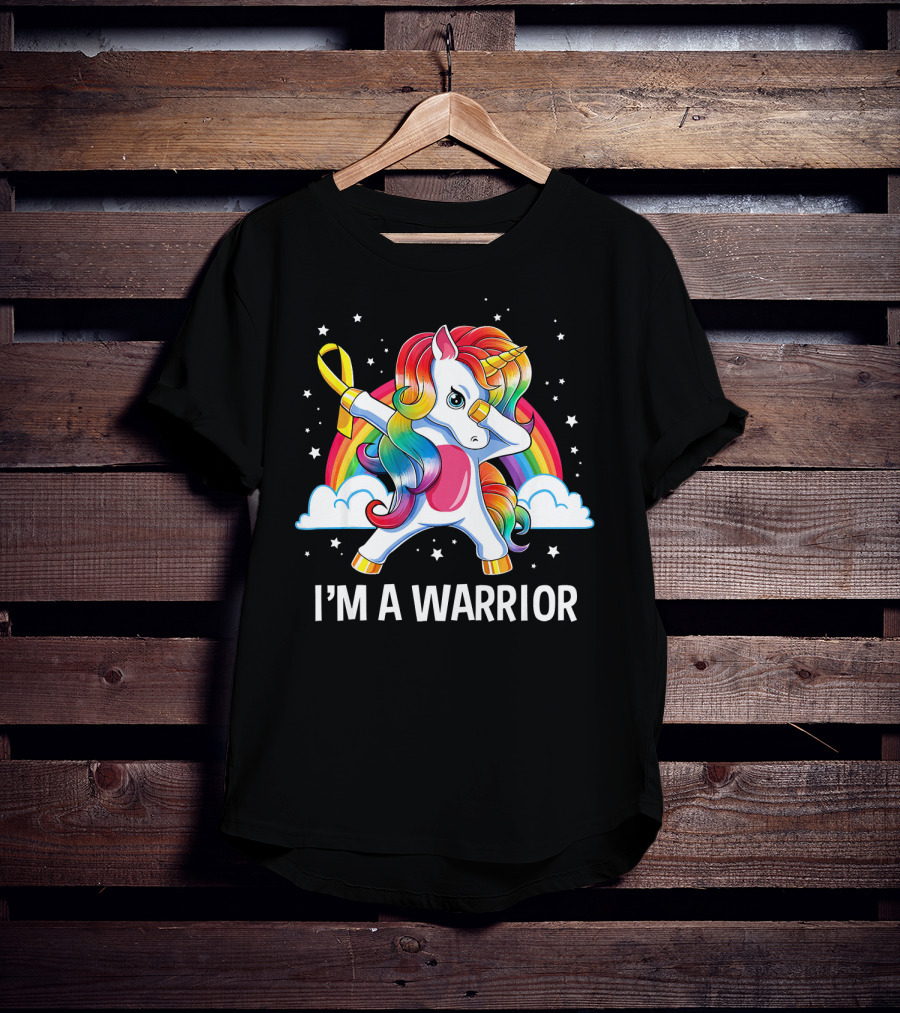 Unicorn I'm A Warrior Childhood Cancer Awareness Rainbow T-Shirt