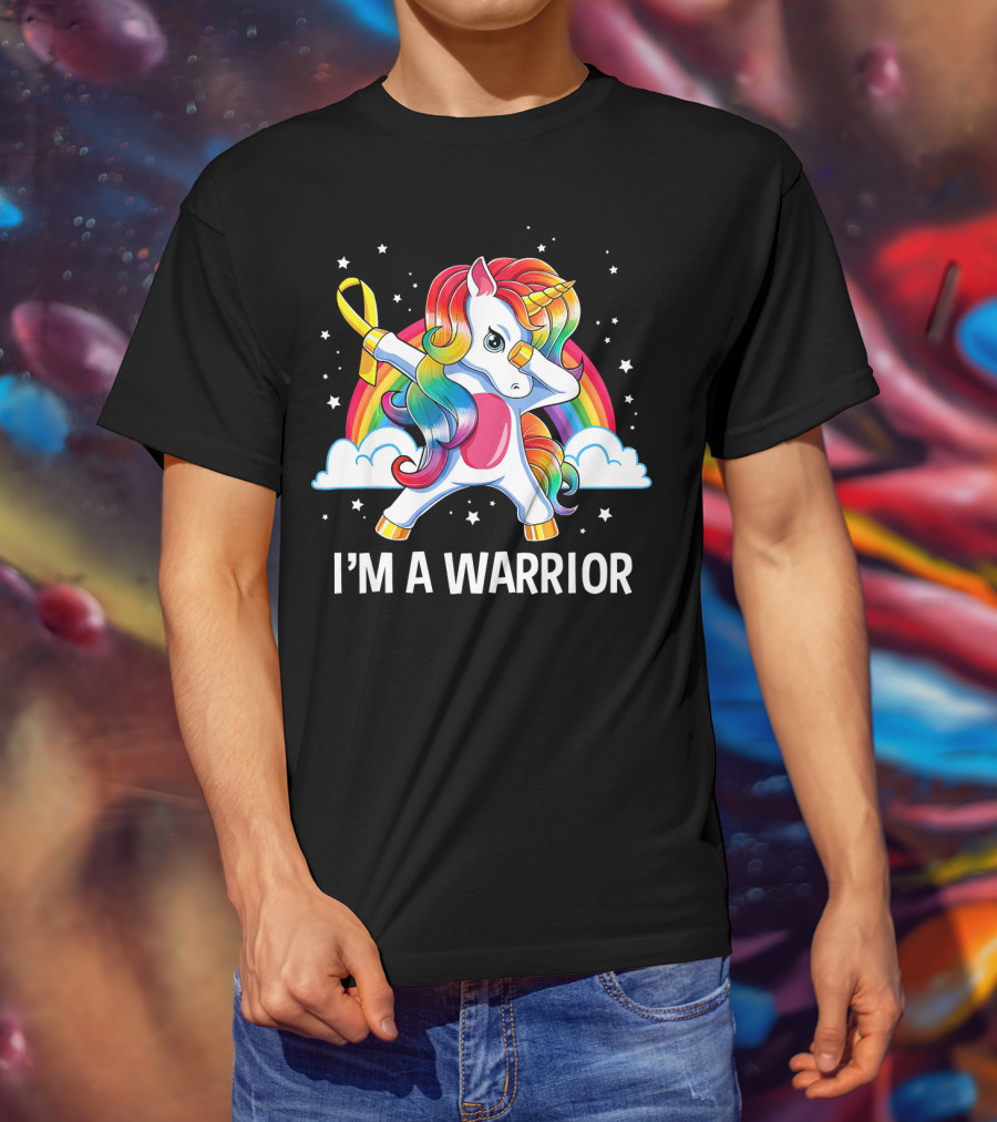 Unicorn I'm A Warrior Childhood Cancer Awareness Rainbow T-Shirt