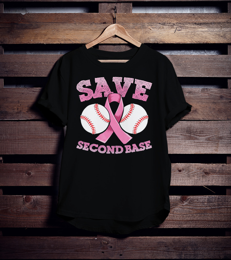Save Second Base Breast Cancer Awareness Baseball T-Shirt