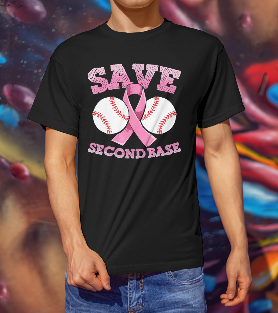 Save Second Base Breast Cancer Awareness Baseball T-Shirt