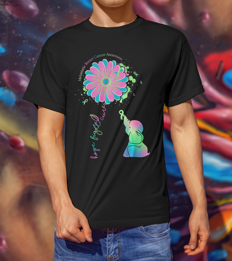 Metastatic Breast Cancer Awareness Hope Fight Cure Elephant Daisy Flower T-Shirt