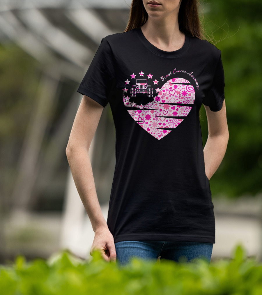 Breast Cancer Awareness Jeep Heart T-Shirt
