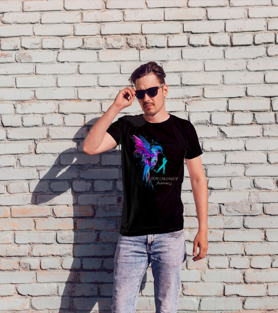 OVARIAN CANCER Awareness Hummingbird With Teal T-Shirt