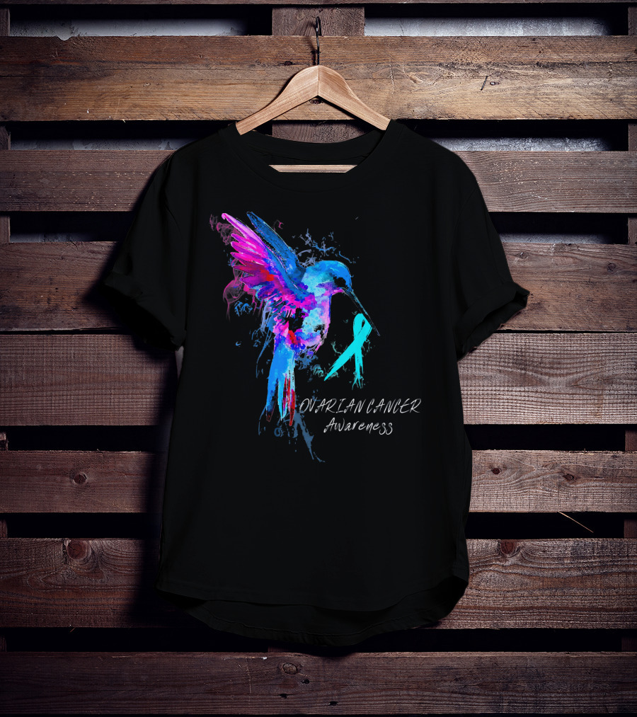 OVARIAN CANCER Awareness Hummingbird With Teal T-Shirt