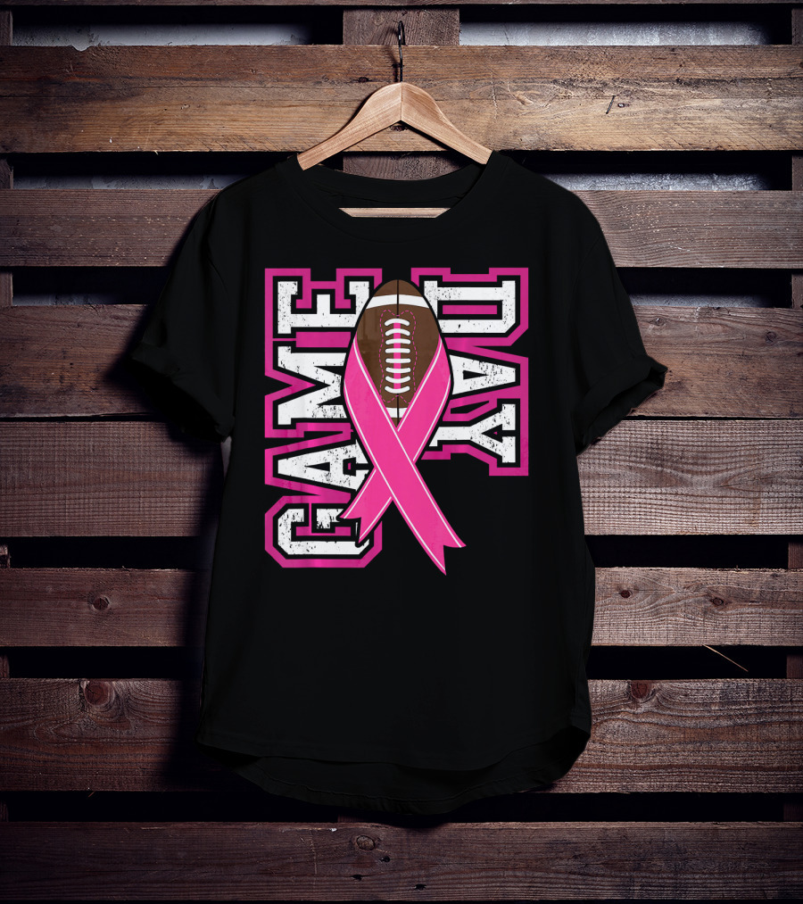 Game Day Breast Cancer Awareness Pink Ribbon Football T-Shirt
