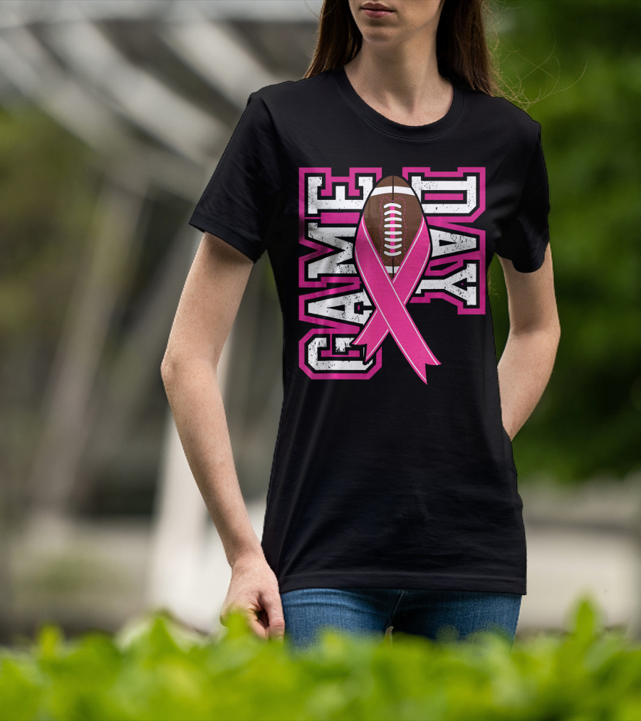 Game Day Breast Cancer Awareness Pink Ribbon Football T-Shirt