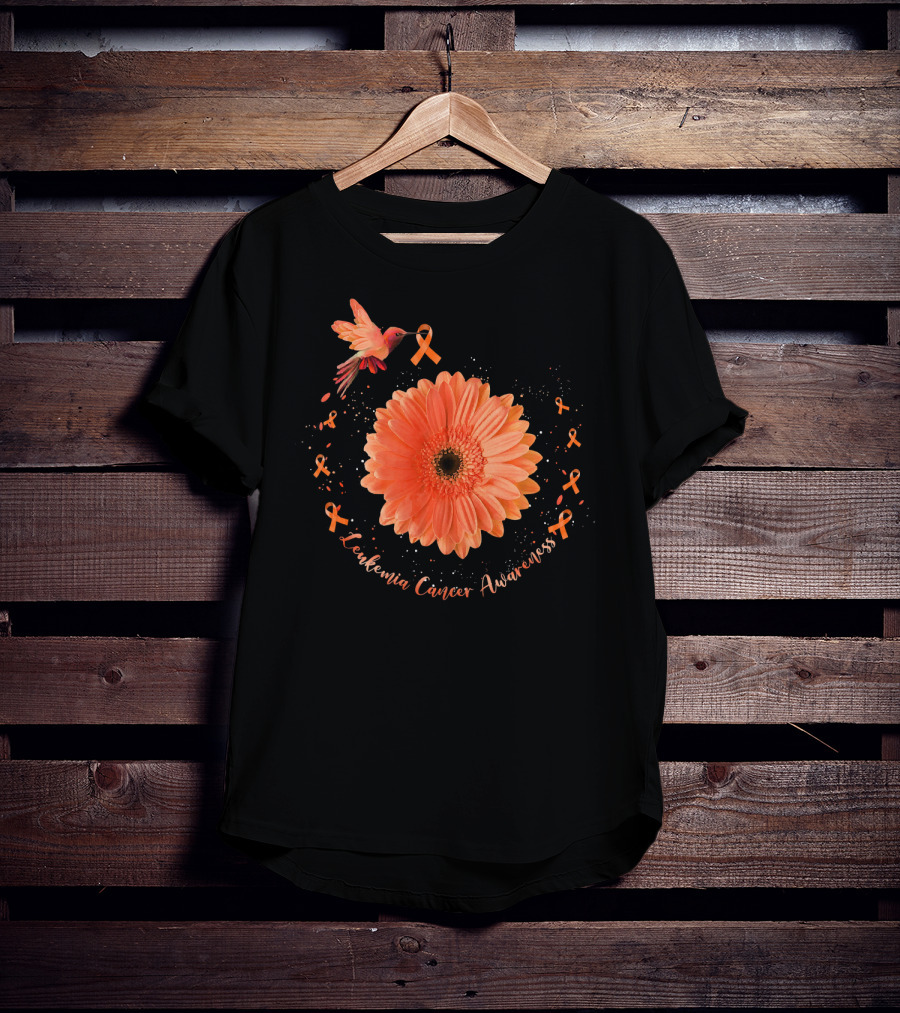 Leukemia Cancer Awareness Hummingbird Orange Sunflower T-Shirt