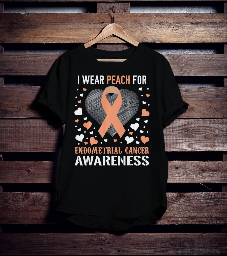 I Wear Peach For Endometrial Cancer Awareness Ribbon Heart T-Shirt