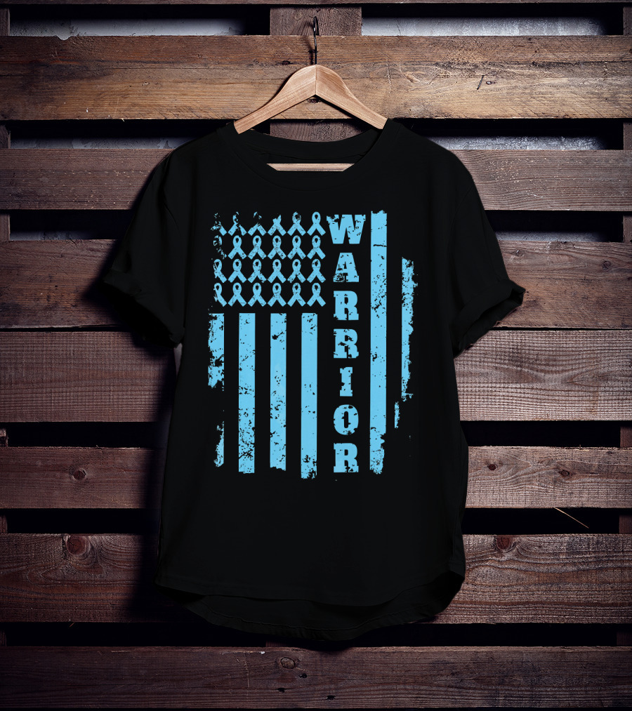 Warrior Prostate Cancer Awareness Blue Ribbon Flag T-Shirt