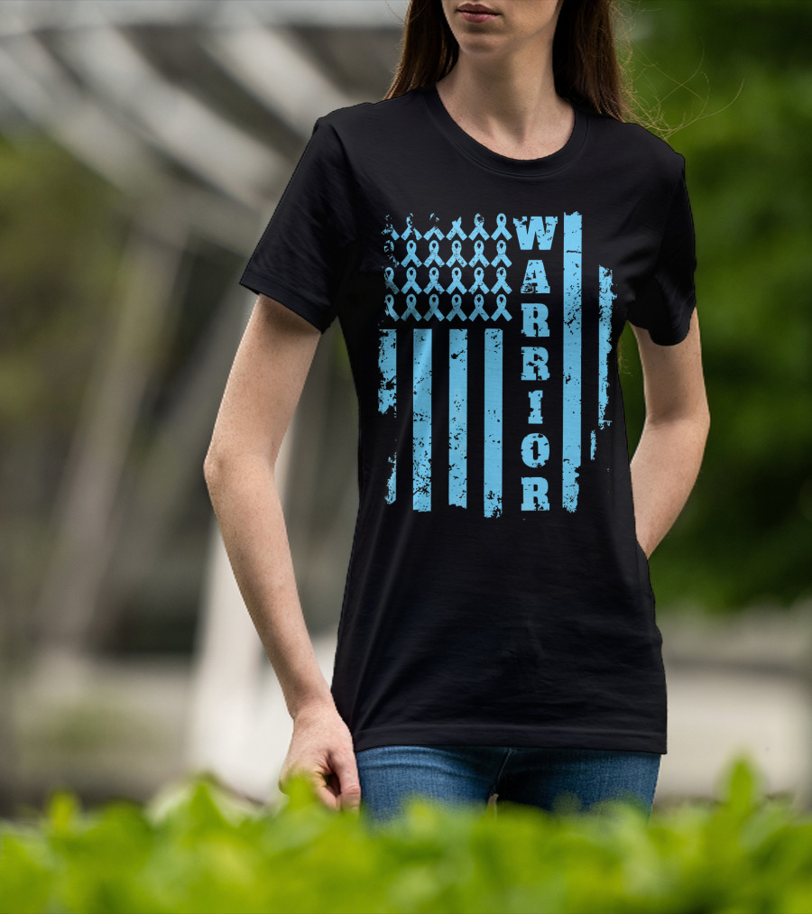 Warrior Prostate Cancer Awareness Blue Ribbon Flag T-Shirt