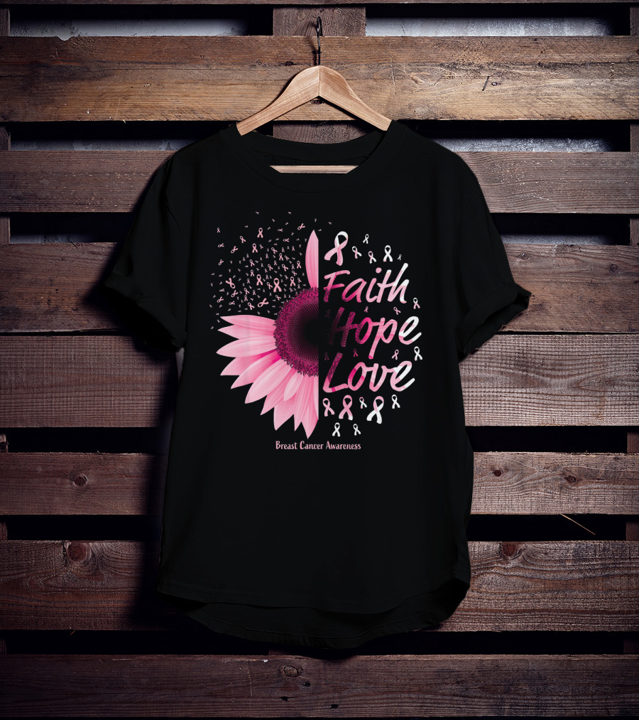 Faith Hope Love Breast Cancer Awareness Christian T-Shirt