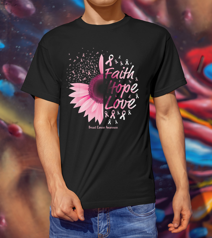 Faith Hope Love Breast Cancer Awareness Christian T-Shirt