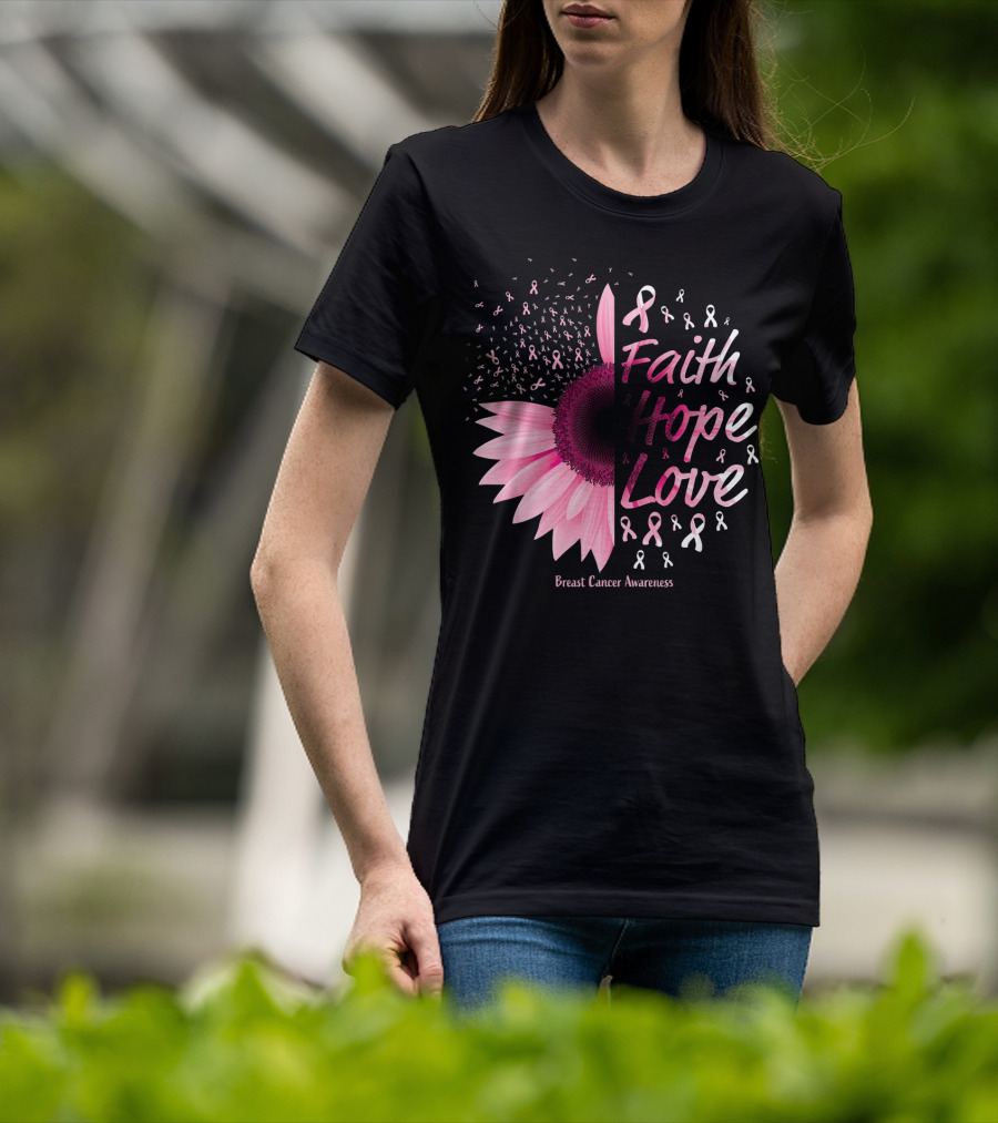 Faith Hope Love Breast Cancer Awareness Christian T-Shirt