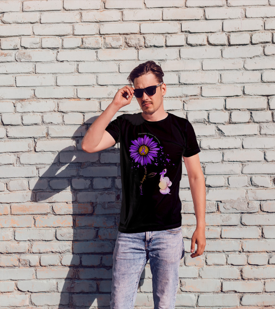 Faith Hope Cure Purple Daisy Flower Pancreatic Cancer Awareness T-Shirt