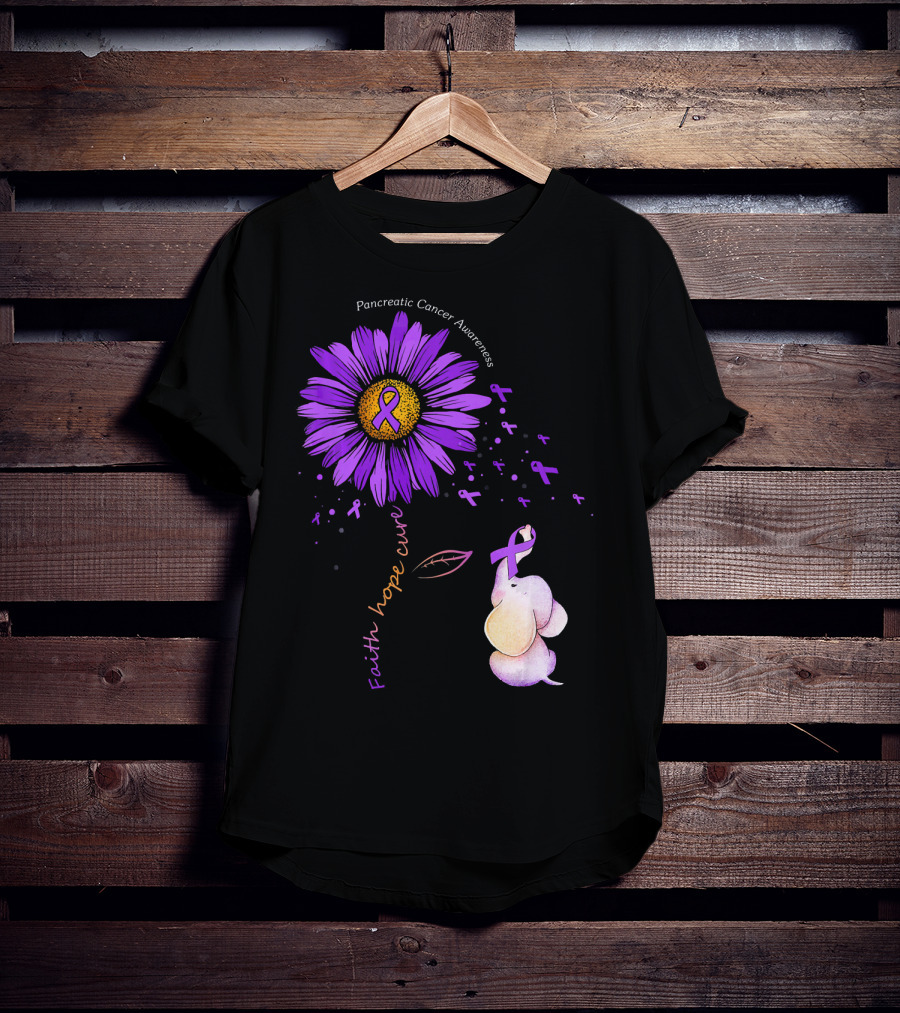 Faith Hope Cure Purple Daisy Flower Pancreatic Cancer Awareness T-Shirt