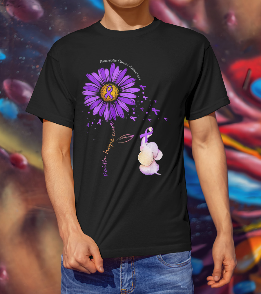 Faith Hope Cure Purple Daisy Flower Pancreatic Cancer Awareness T-Shirt