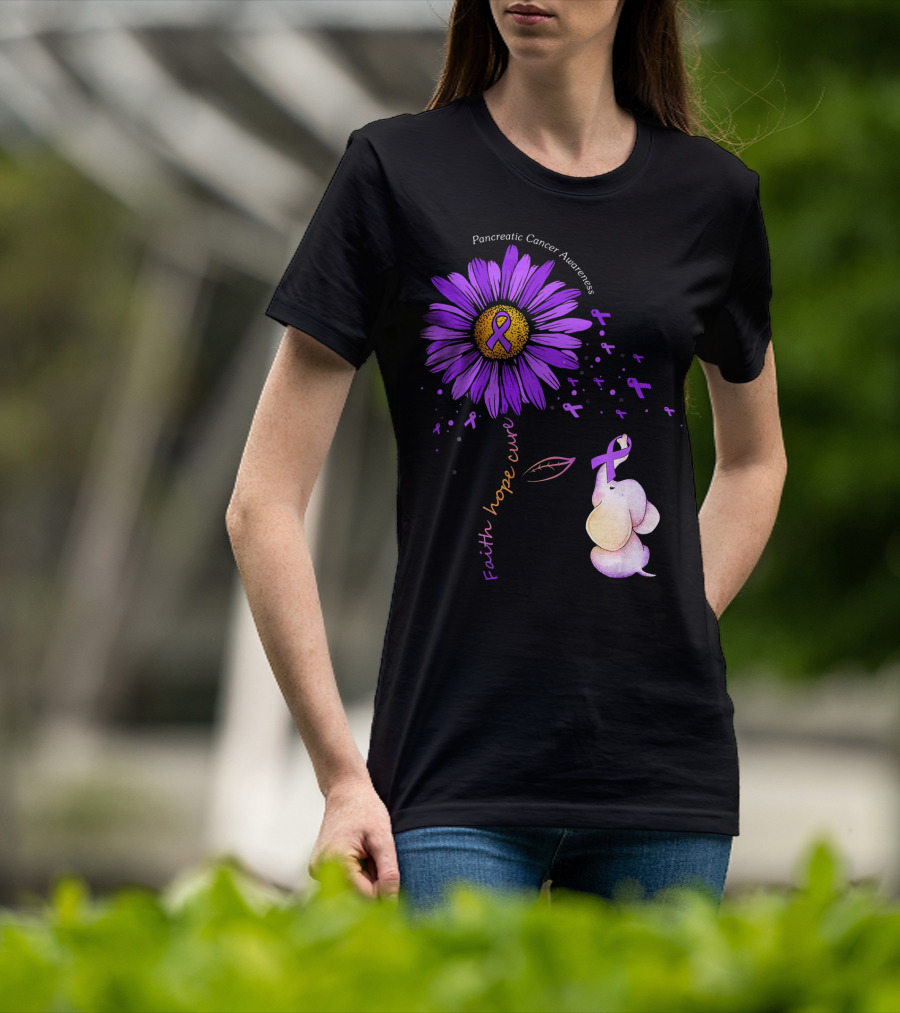 Faith Hope Cure Purple Daisy Flower Pancreatic Cancer Awareness T-Shirt