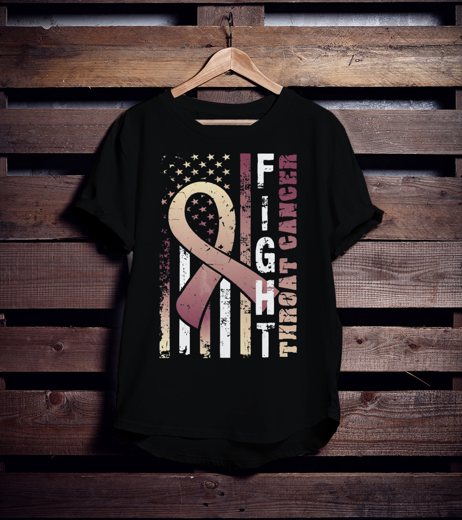 Fight Throat Cancer Awareness Ribbon American Flag T-Shirt