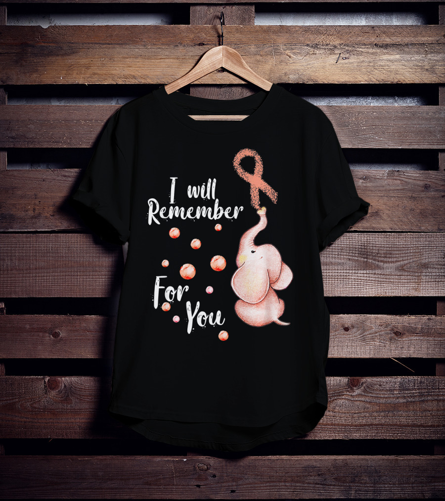 I Will Remember For You Elephant With Pink Ribbon And Bubbles T-Shirt