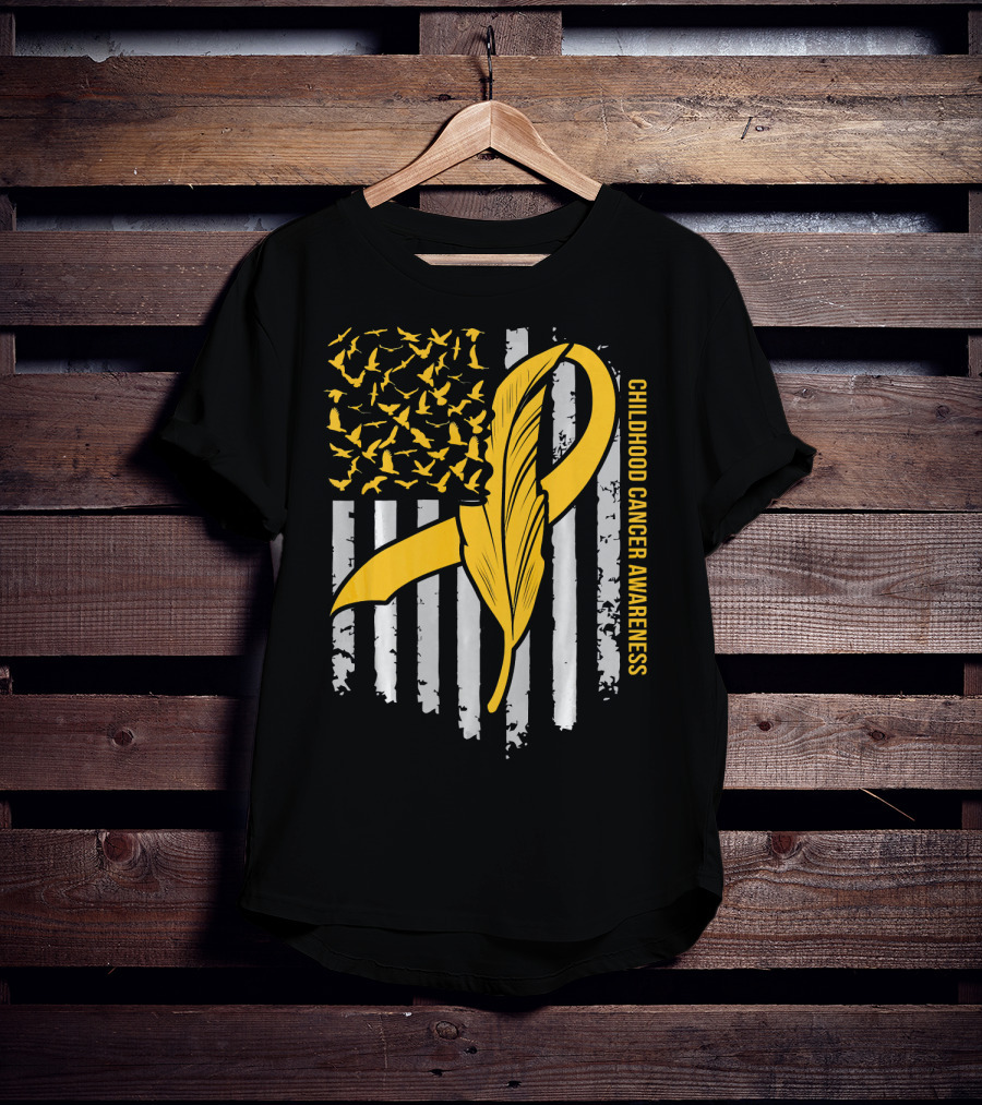 Childhood Cancer Awareness Gold Feather Ribbon Flag T-Shirt