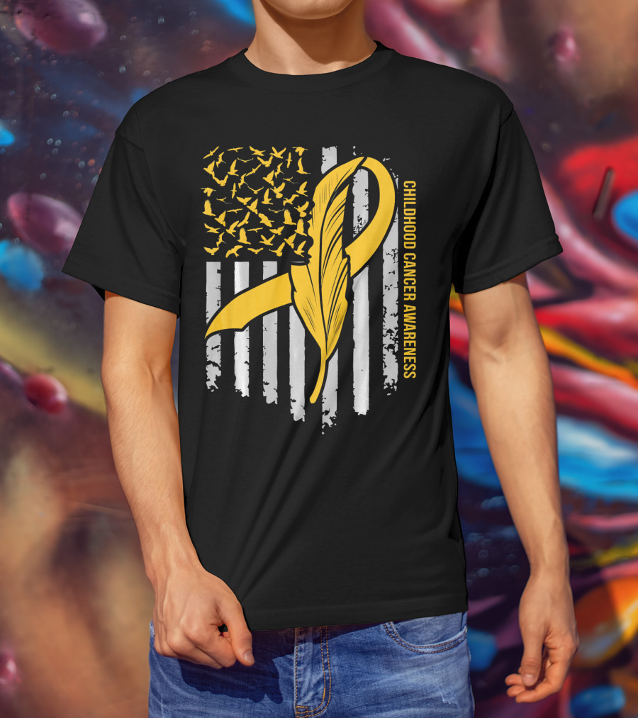 Childhood Cancer Awareness Gold Feather Ribbon Flag T-Shirt