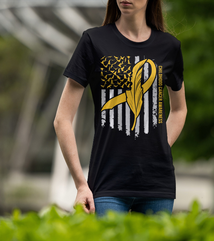 Childhood Cancer Awareness Gold Feather Ribbon Flag T-Shirt