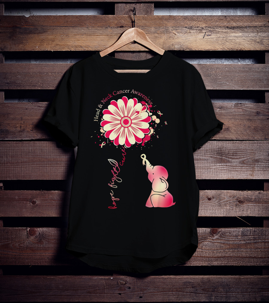 Head And Neck Cancer Awareness White And Burgundy Ribbon Hope Fight Cure Elephant Flower T-Shirt