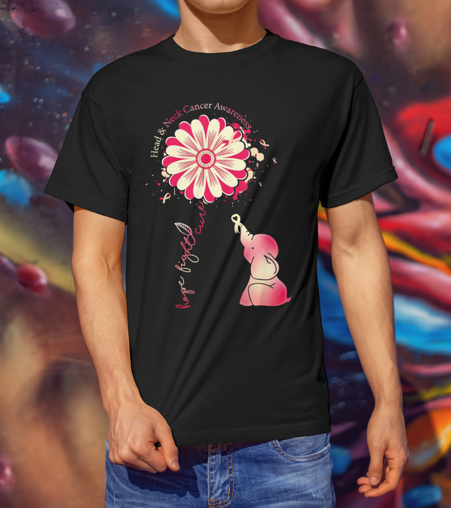 Head And Neck Cancer Awareness White And Burgundy Ribbon Hope Fight Cure Elephant Flower T-Shirt