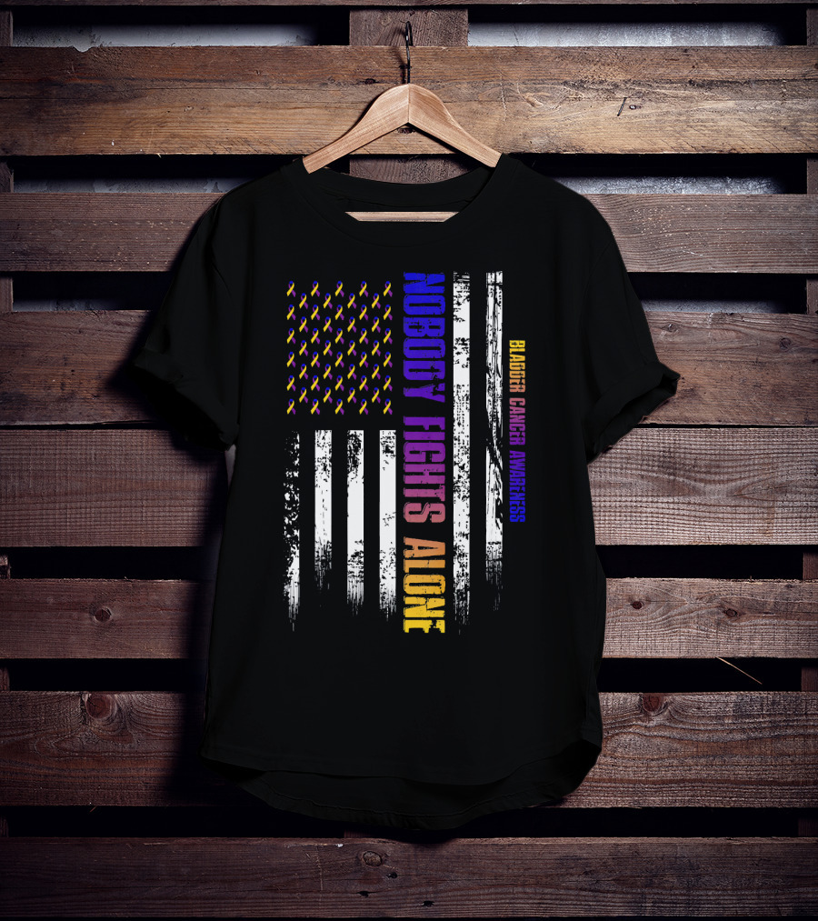 Nobody Fights Alone USA Flag Bladder Cancer Awareness T-Shirt