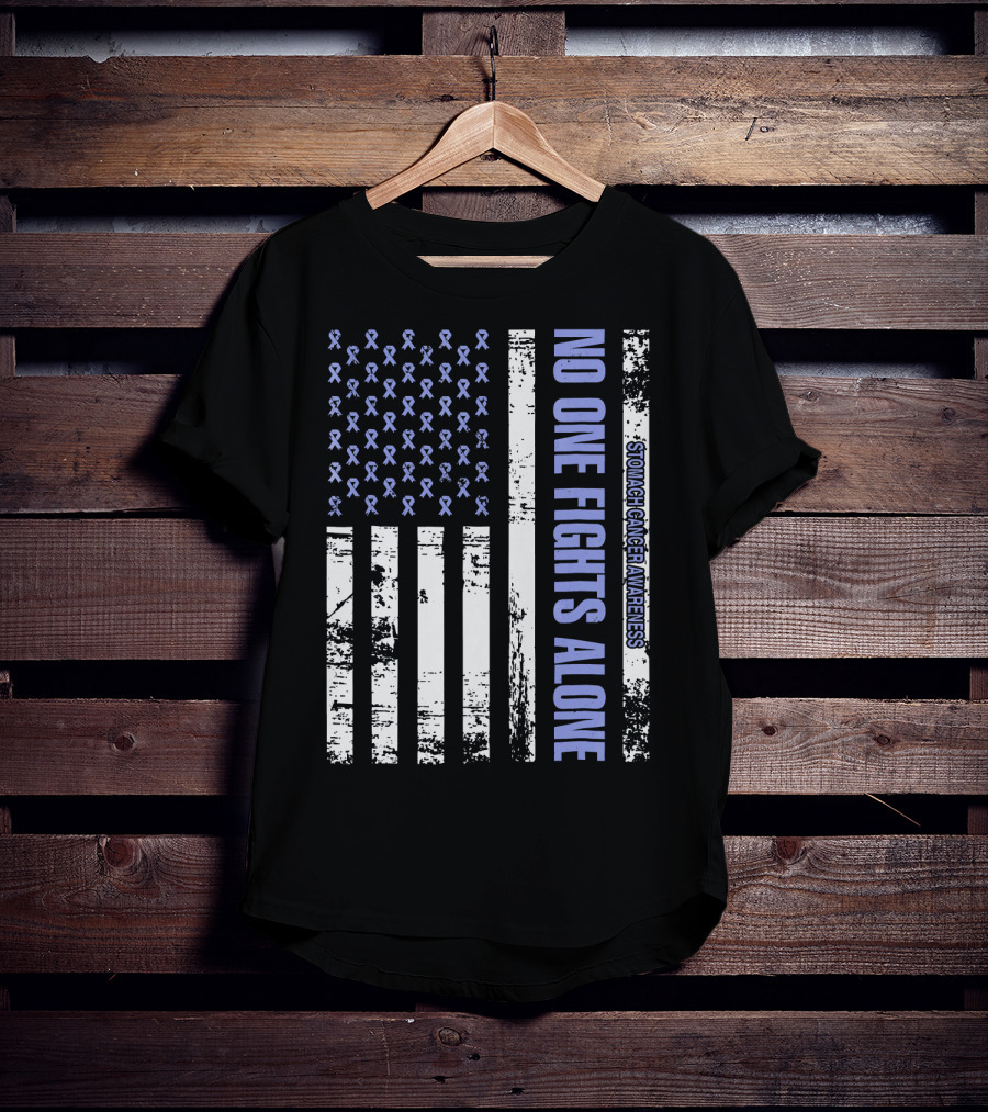 No One Fights Alone Stomach Cancer Awareness Flag With Ribbons T-Shirt