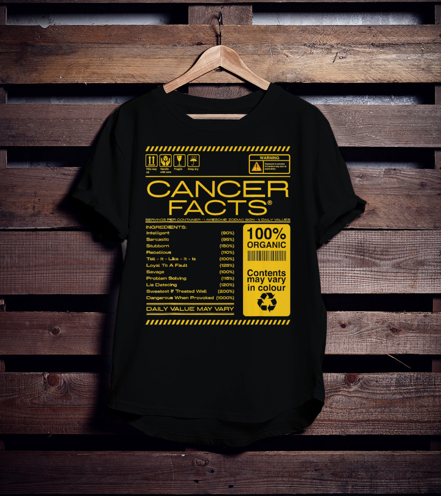 Cancer Facts Lives Intelligent Stubborn Loyal Organic Zodiac Sign T-Shirt