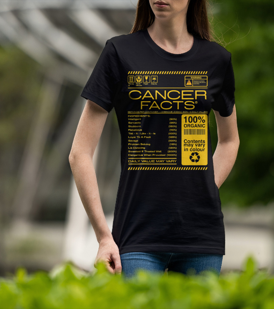 Cancer Facts Lives Intelligent Stubborn Loyal Organic Zodiac Sign T-Shirt