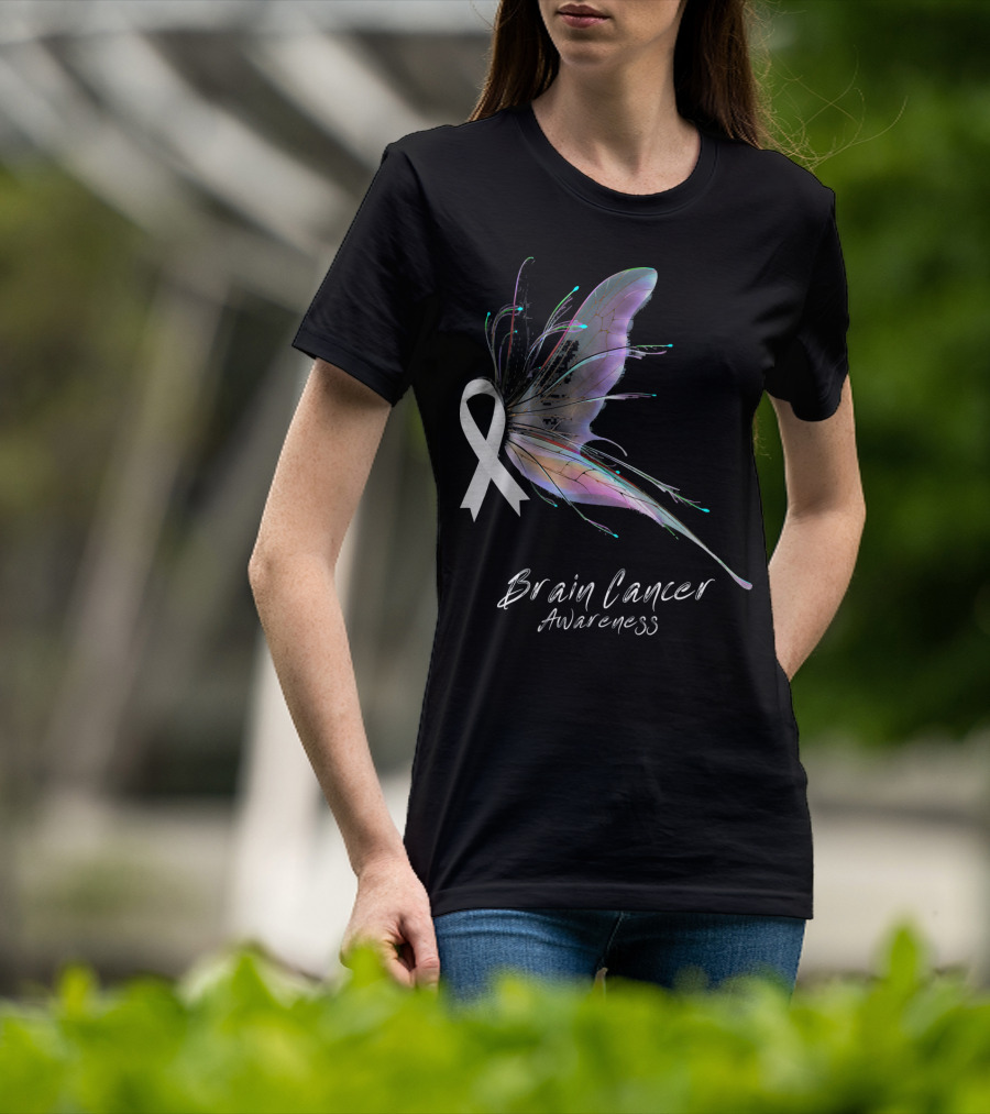 Brain Cancer Awareness Ribbon Butterfly T-Shirt