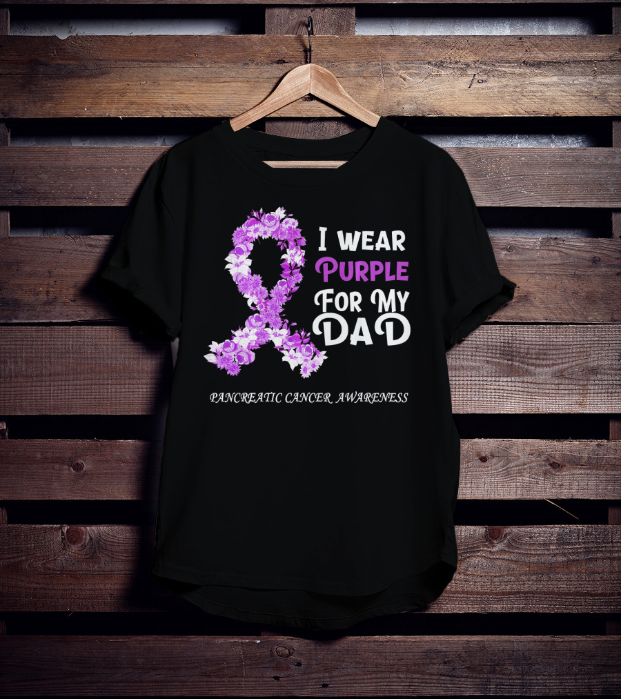I Wear Purple For My Dad Pancreatic Cancer Awareness Flower T-Shirt