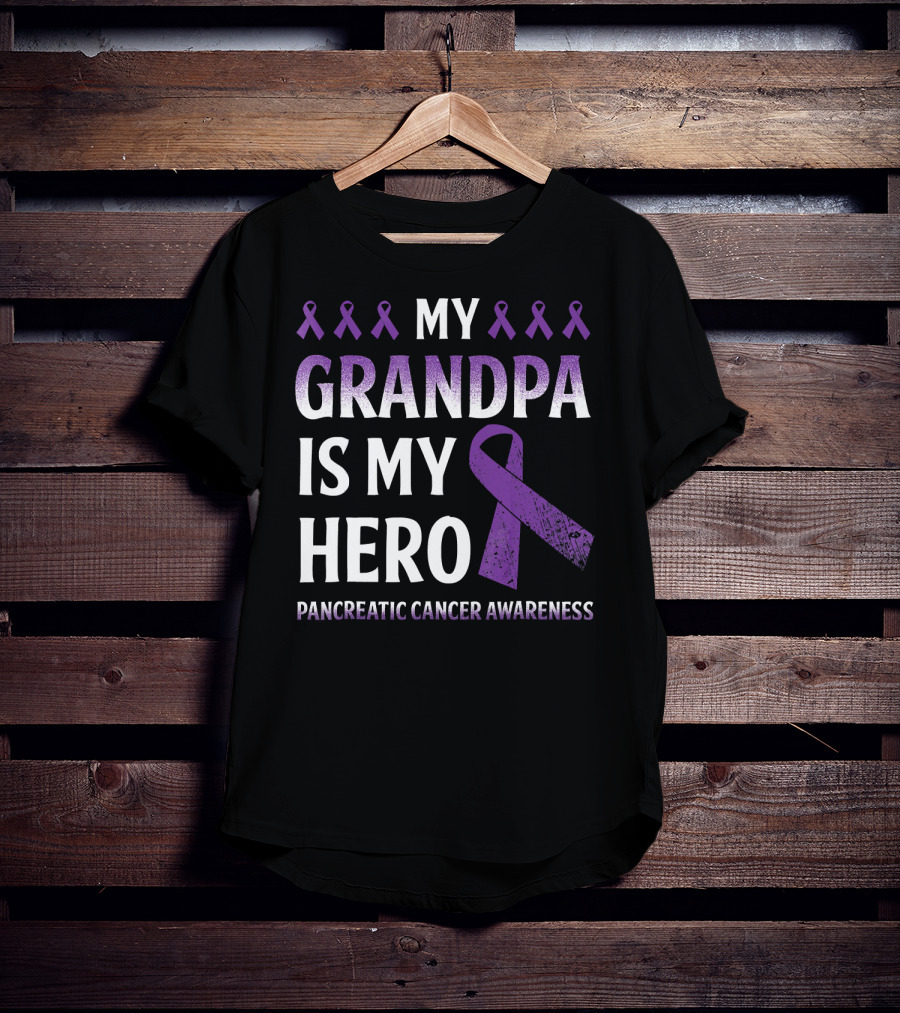 My Grandpa Is My Hero Pancreatic Cancer Awareness Purple Ribbons T-Shirt