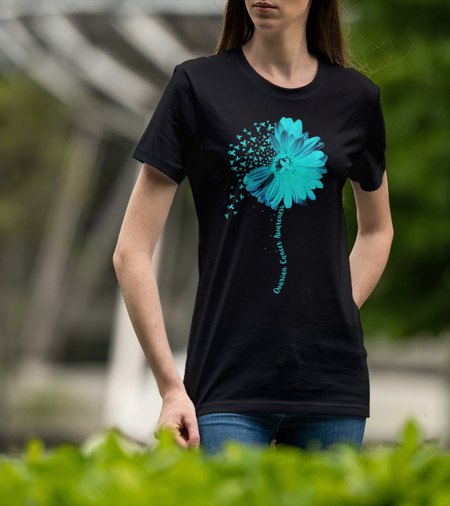 Ovarian Cancer Awareness Sunflower Ribbon Blossoms T-Shirt