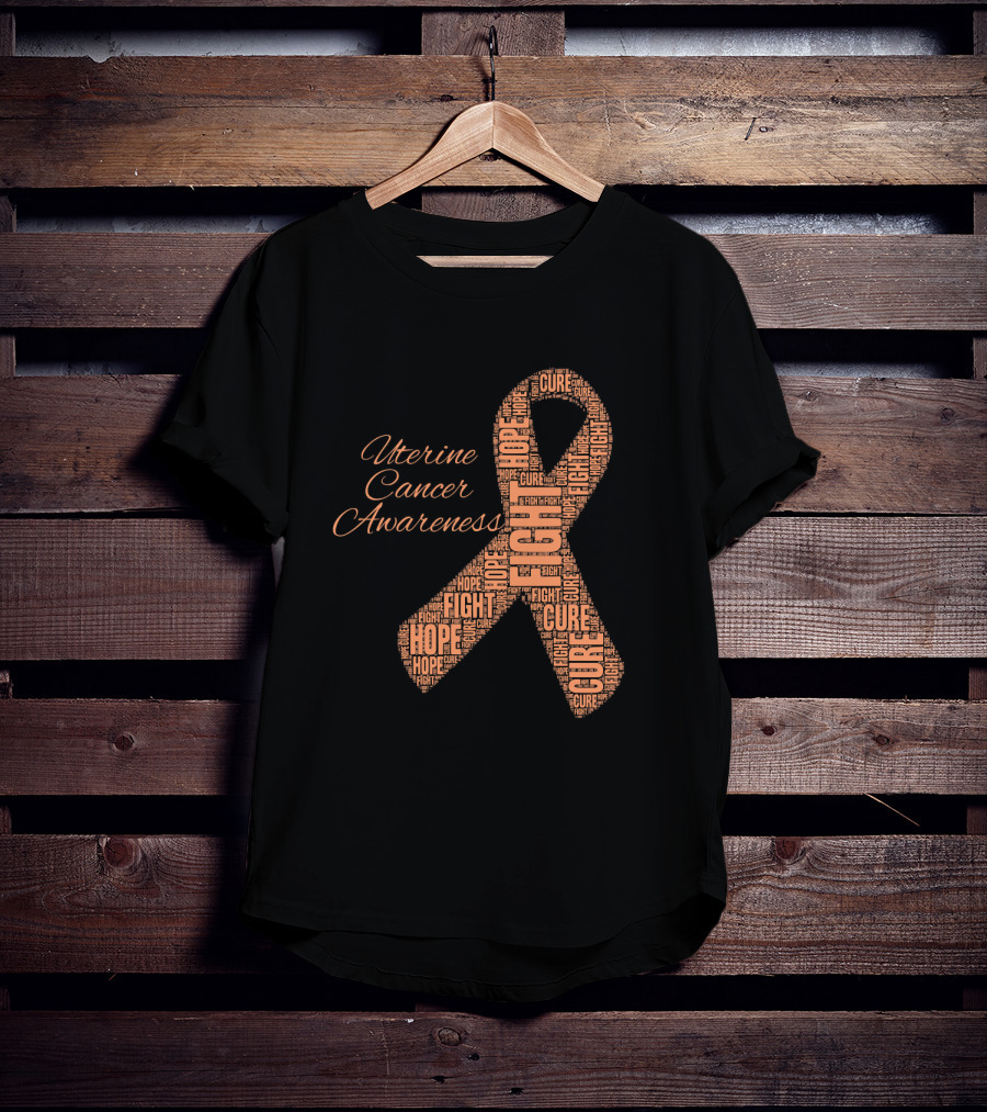 Uterine Cancer Awareness Ribbon With Fight Hope Cure Text T-Shirt