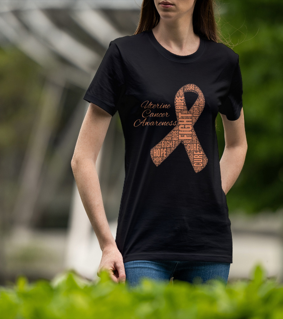 Uterine Cancer Awareness Ribbon With Fight Hope Cure Text T-Shirt