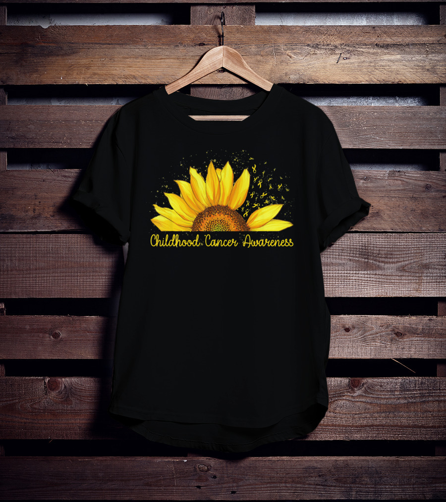 Hippie Sunflower Childhood Cancer Awareness Yellow T-Shirt