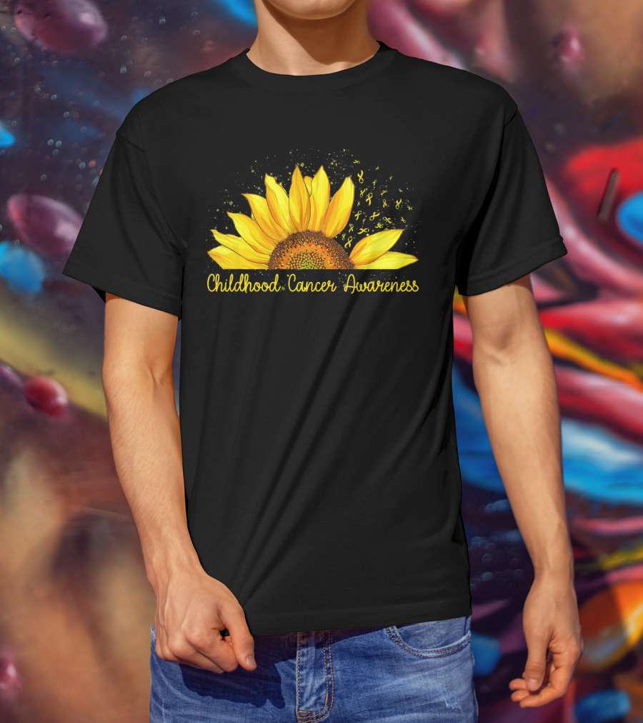 Hippie Sunflower Childhood Cancer Awareness Yellow T-Shirt