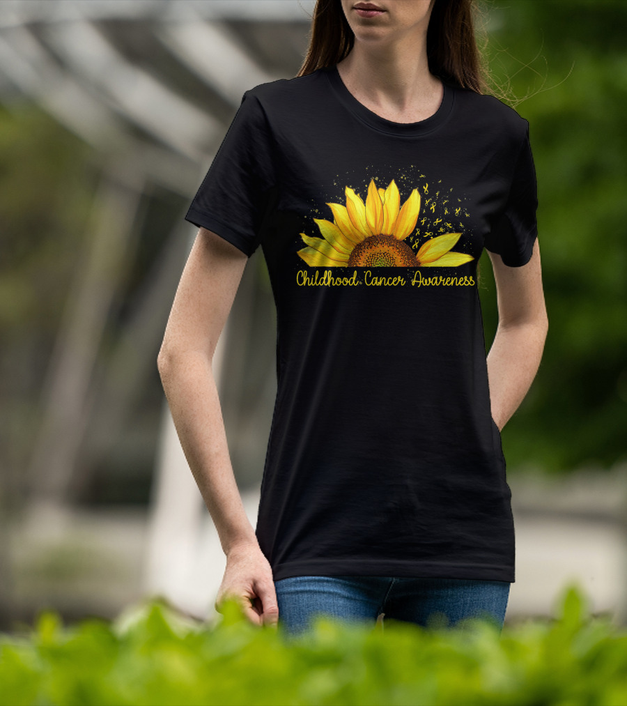 Hippie Sunflower Childhood Cancer Awareness Yellow T-Shirt