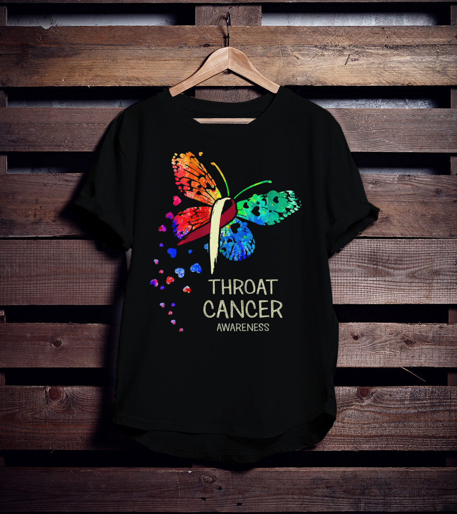 Throat Cancer Awareness Ribbon Butterfly Colorful T-Shirt